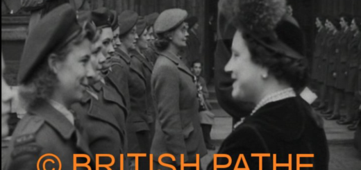 HRH The Queen Mother talking with a member of the Women's Land Army at the Harvest Festival In Westminster Abbey, 01/11/1948. Click on the image for a link to the full video.