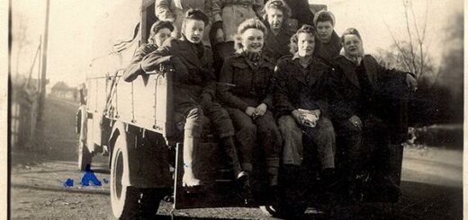 Olive Guzelf (nee Russell) in the middle of the top row and fellow Land Girls. Source: Debbie Cardigan