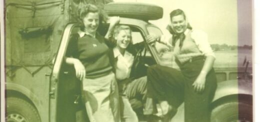 Betty Dugdale in Women's Land Army truck with friends