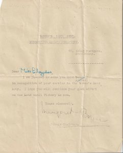 Presumably by the time Dorothy attended the parade, she would have been issued with a WLA badge, as this undated letter states.