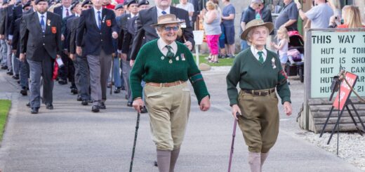 Dorothy Taylor and Iris Newbould at Eden Camp in 2016.