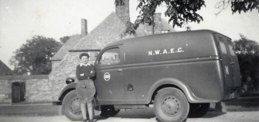 Joyce and her van. Noted as N.W.A.E.C. at Brackley hostel 1946/47.