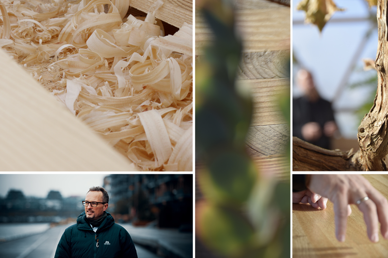 WoodHub - collage med træ og Martin Manthorpe, NCC