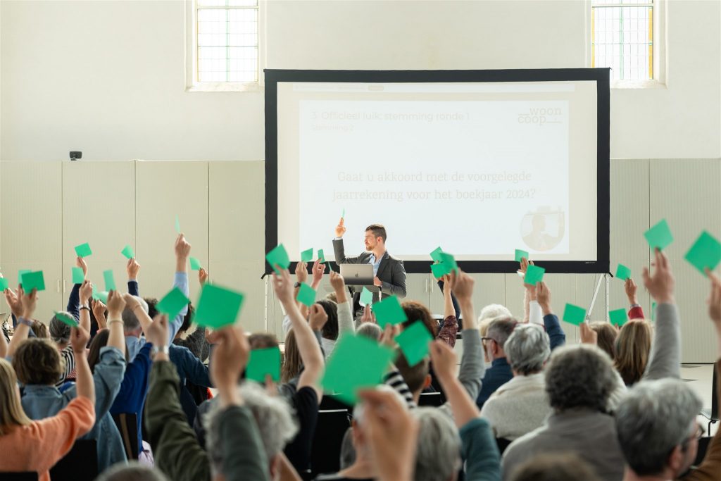 Wooncoop Algemene Vergadering 2025 in de Paterskerk in Sint-Niklaas. Stemming