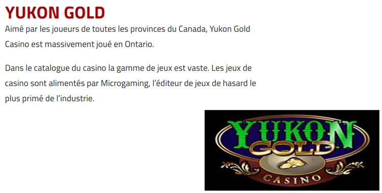 Yukon Gold Casino sur les guides Web en Ontario