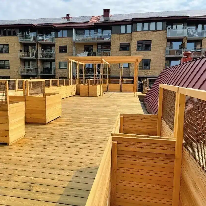 Planteringslådor på en takterass