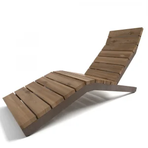 Loungestol i trä och stål mot vit bakgrund