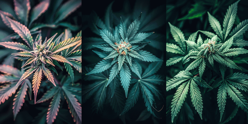 Verschiedene Cannabispflanzen in der Wachstumsphase