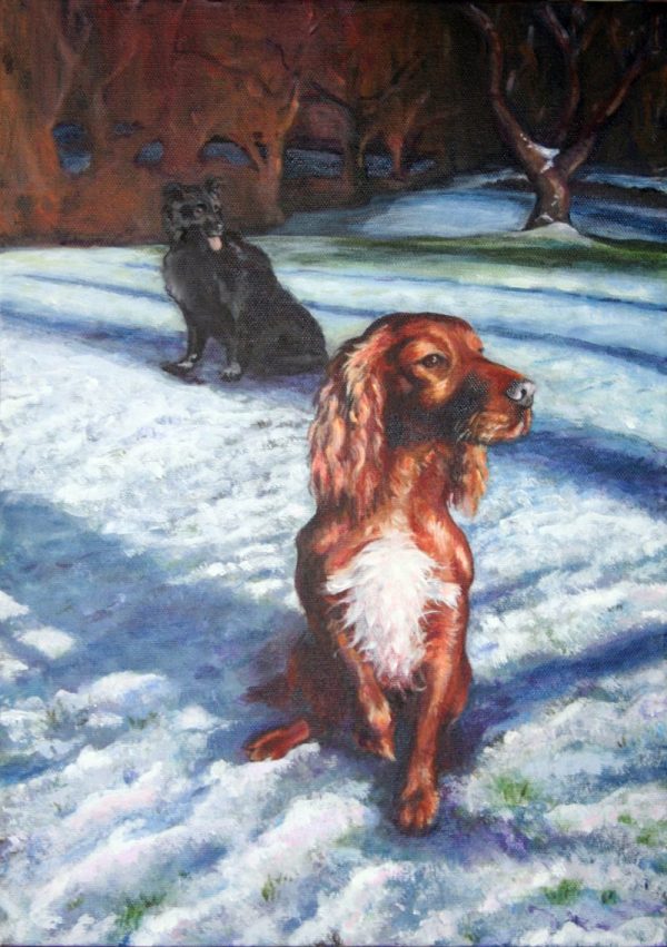 Painting of Dogs in the snow