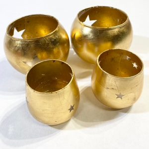 Vackra ljuslyktor i guldpläterat glas, set om 4 st