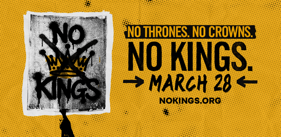 No Kings-logga. "No Thrones. No Crowns. No Kings."