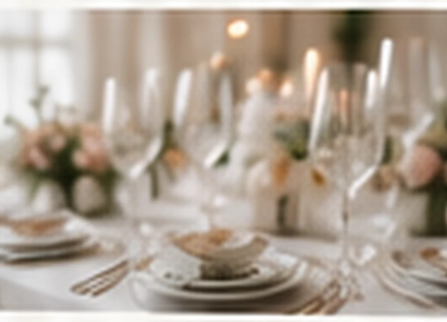 Lyst dekket bord med glass, servise og blomster
