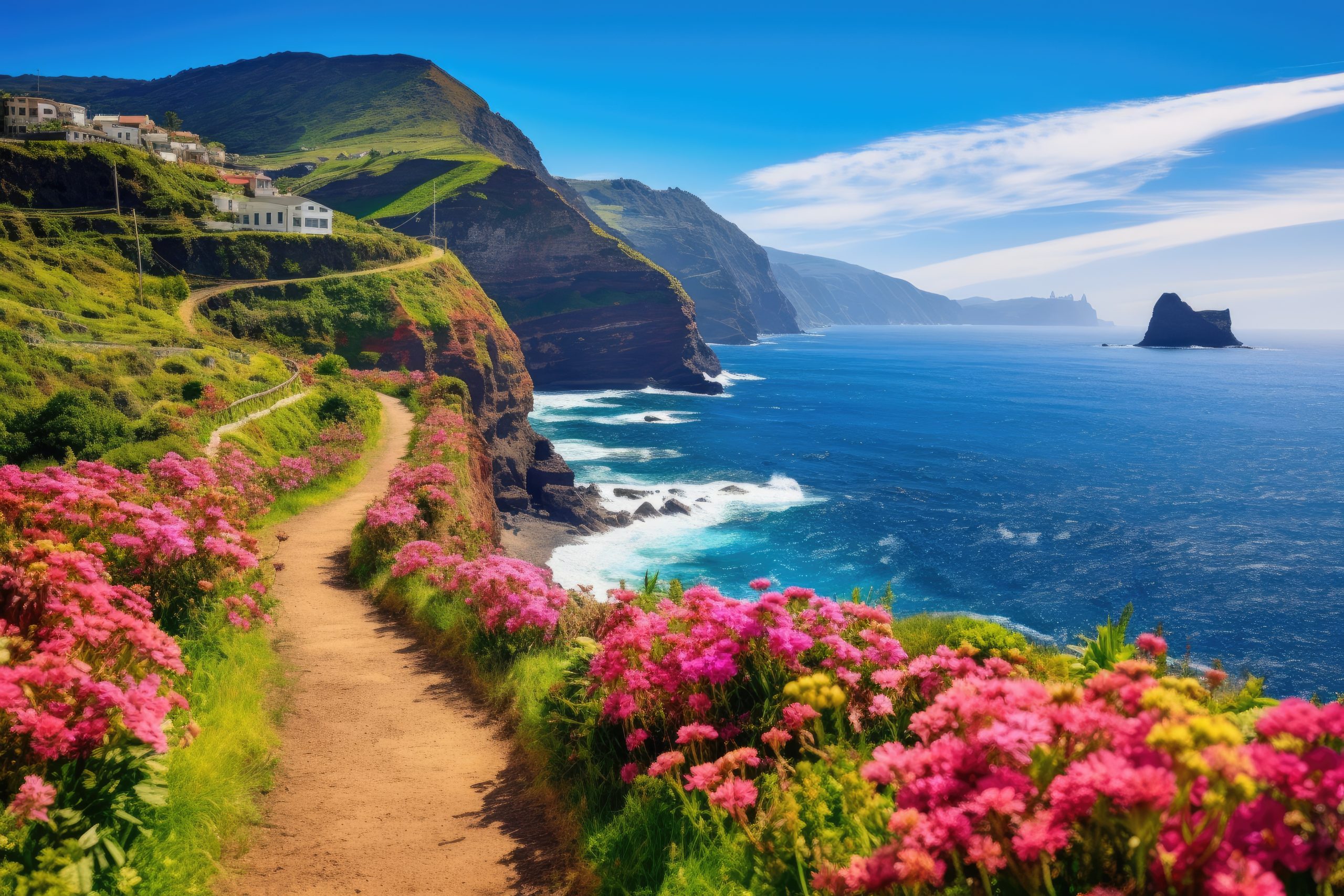 Beautiful flowers in the nature in the Madeira Islands, Portugal. Generative ai