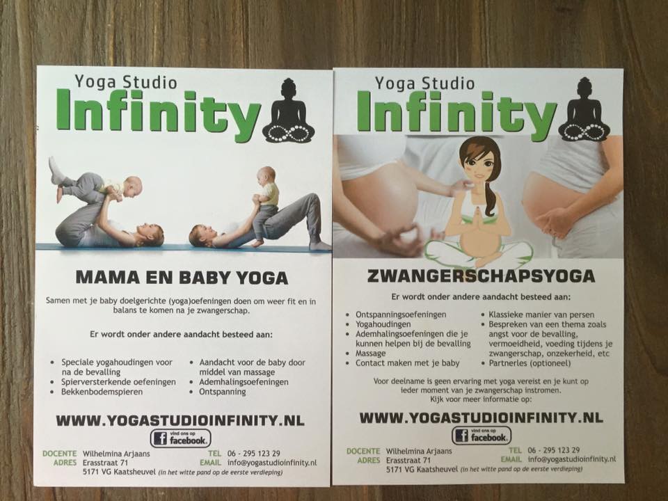 Flyer Zwangerschapsyoga en Mama en Baby yoga, zwangerschap, zwangerschapsyoga, infinity, yoga studio infinity, studui, yoga