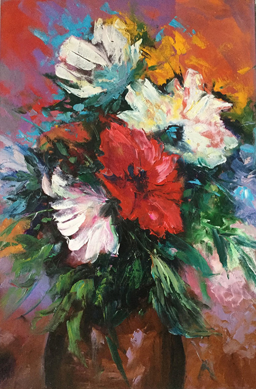 Flores modernas, pintura oleo, artista Yolanda, cursos al oleo, Bogota