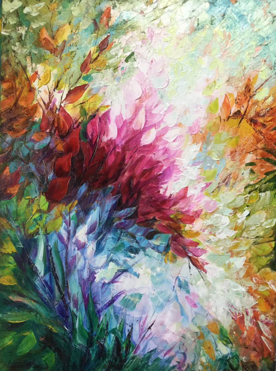 Flores modernas, pintura oleo, artista Yolanda, cursos al oleo, Bogota