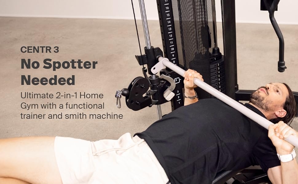 No spotter needed. Ultimate 2 in 1 home gym with a functional trainer and smith machine