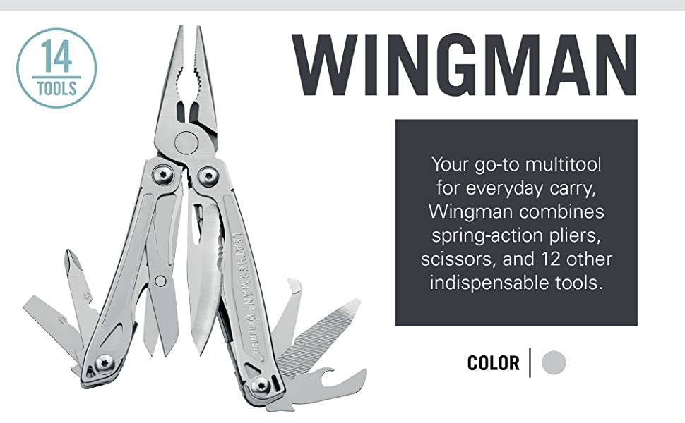 Wingman. Your go-to multitool for everyday carry. Combines spring-action pliers, scissors & 12 more