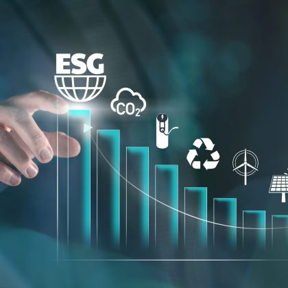 Businessman touching virtual screen. ESG environmental social go Businessman touching virtual screen. ESG environmental social governance concept. Business strateg