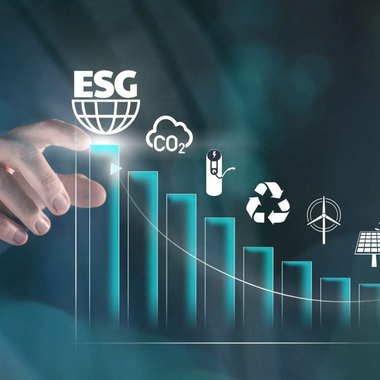 Businessman touching virtual screen. ESG environmental social go Businessman touching virtual screen. ESG environmental social governance concept. Business strateg