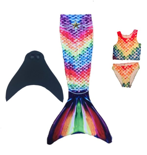 LUXE Zeemeerminstaart rainbow met monovin +bikini