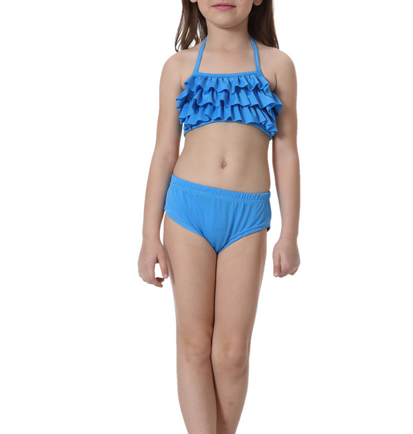 Blauwe bikini met roeseltjes (maat 110,120, 130 en 140)