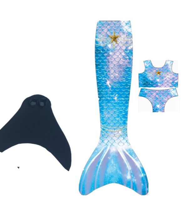 LUXE Zeemeerminstaart blue star met monovin +bikini (maat 6,10, 12 en S)