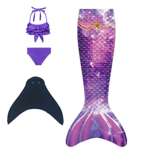 LUXE Zeemeerminstaart PURPLE STAR met monovin + bikini paarse roesel (maat 6,8 of 12)