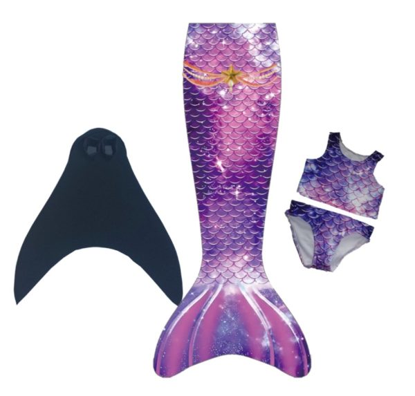 LUXE Zeemeerminstaart PURPLE STAR met monovin + bikini (maat 6,8,)