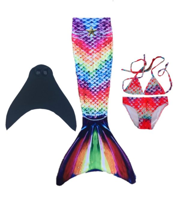 LUXE Zeemeerminstaart REGENBOOG met monovin + triangel bikini (maat )