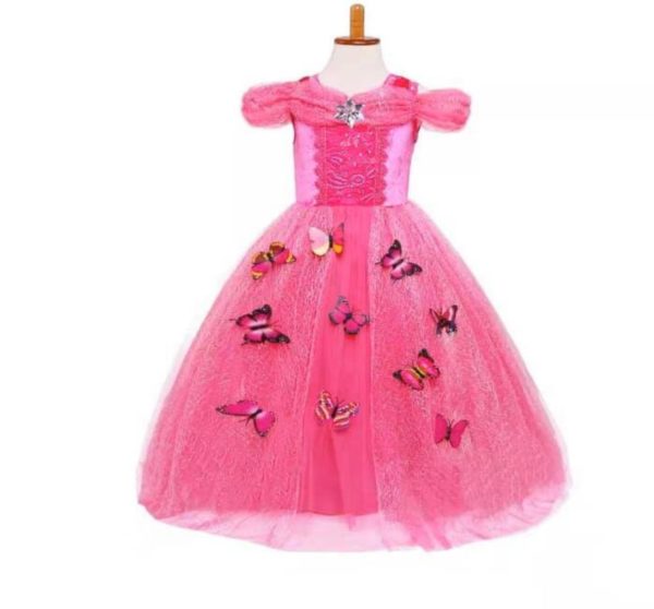 Prinsessen jurk roze met vlinders