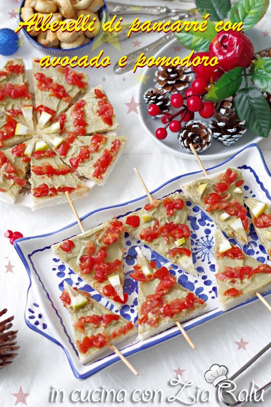Alberelli di Natale - antipasto natalizio avocado e pomodorini, tartine di alberelli