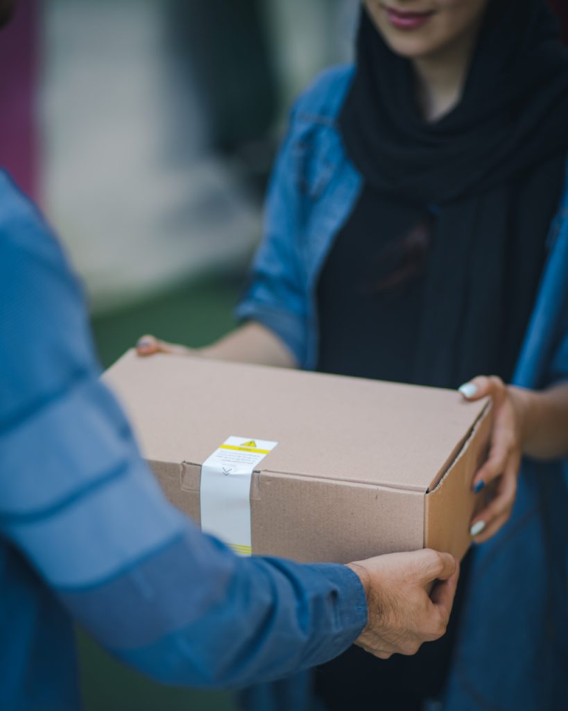 A parcel being delivered