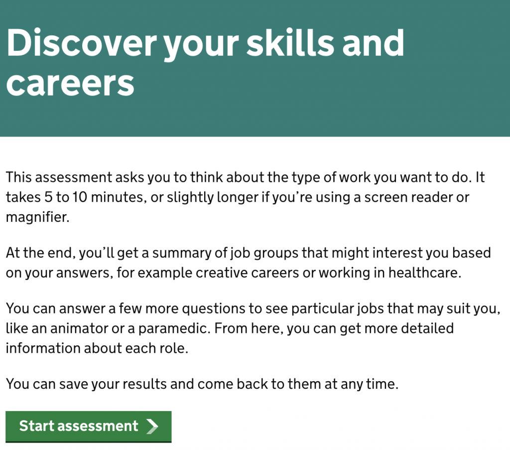 A screenshot of the national careers service skills assessment