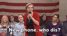 A gif of Kate McKinnon as Hillary Clinton, reading "New Phone, Who Dis?"