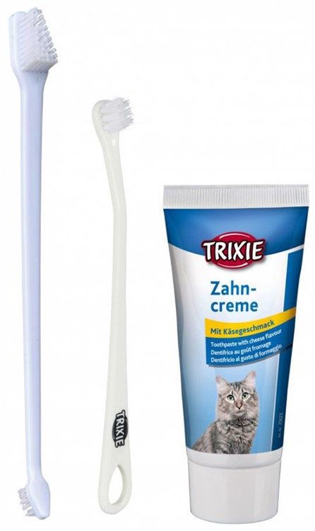 Tandvårds set till katt, 2 borstar + tandkräm m ostsmak