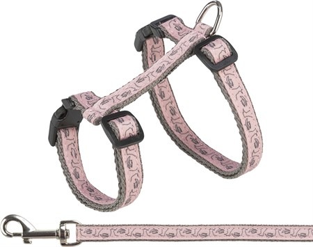 Kattsele + koppel, 27-45 cm/13 mm, 1.20 m, grå/rosa
