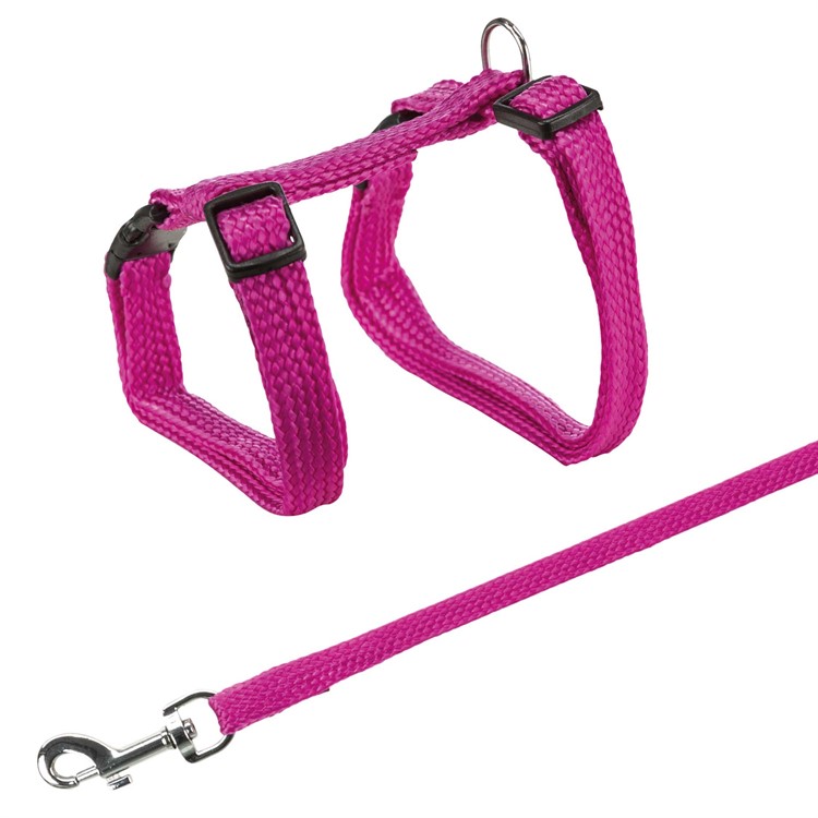 Kattsele+koppel, 22-42 cm/10 mm. 120 cm, nylon, bl. färger