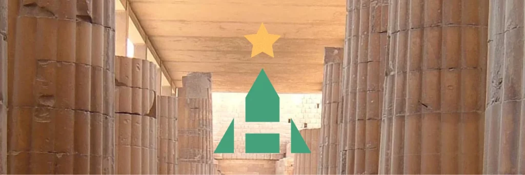 The columns of Saqqara's Great Hall - Egypt with AKIA logo