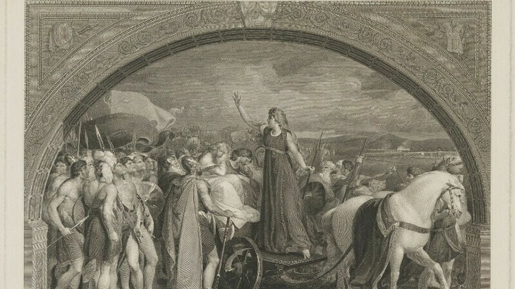 Boudica, la reina británica dibujada por Thomas Stothard.  National Portrait Gallery, London