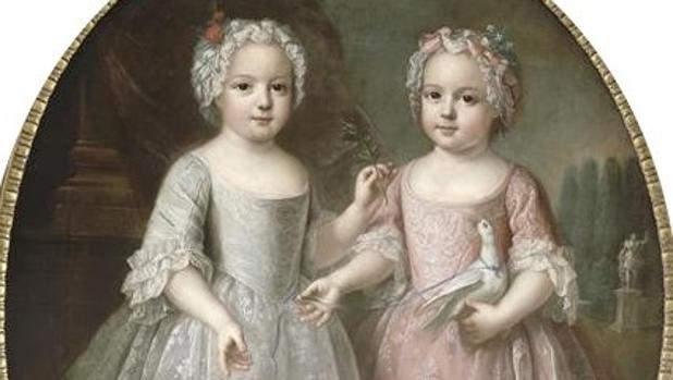 Ana Enriqueta junto su hermana gemela Luisa Isabel, ambas hijas de Luis XV de Francia, en 1737.