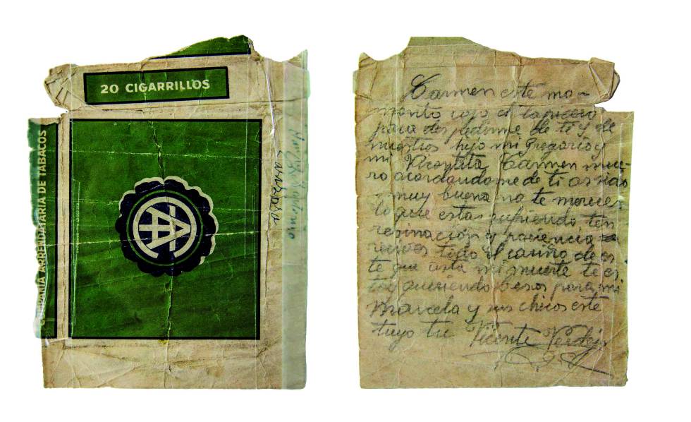 Mensaje de despedida de Vicente Verdejo a su mujer escrito en la cárcel de Valdepeñas antes de ser fusilado el 29 de octubre de 1940