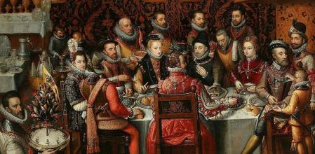 El banquete de los monarcas, en que aparecen varios reyes del siglo XVI entre ellos Carlos I y Felipe II wikimedia