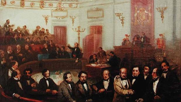 Escena parlamentaria del Congreso de los Diputados a mediados del siglo XIX por el pintor Eugenio Lucas Velázquez.
