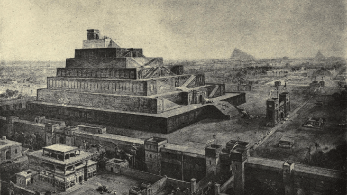 Las murallas de Babilonia y la torre de Babel, del ilustrador del siglo XIX William Simpson.  Terceros