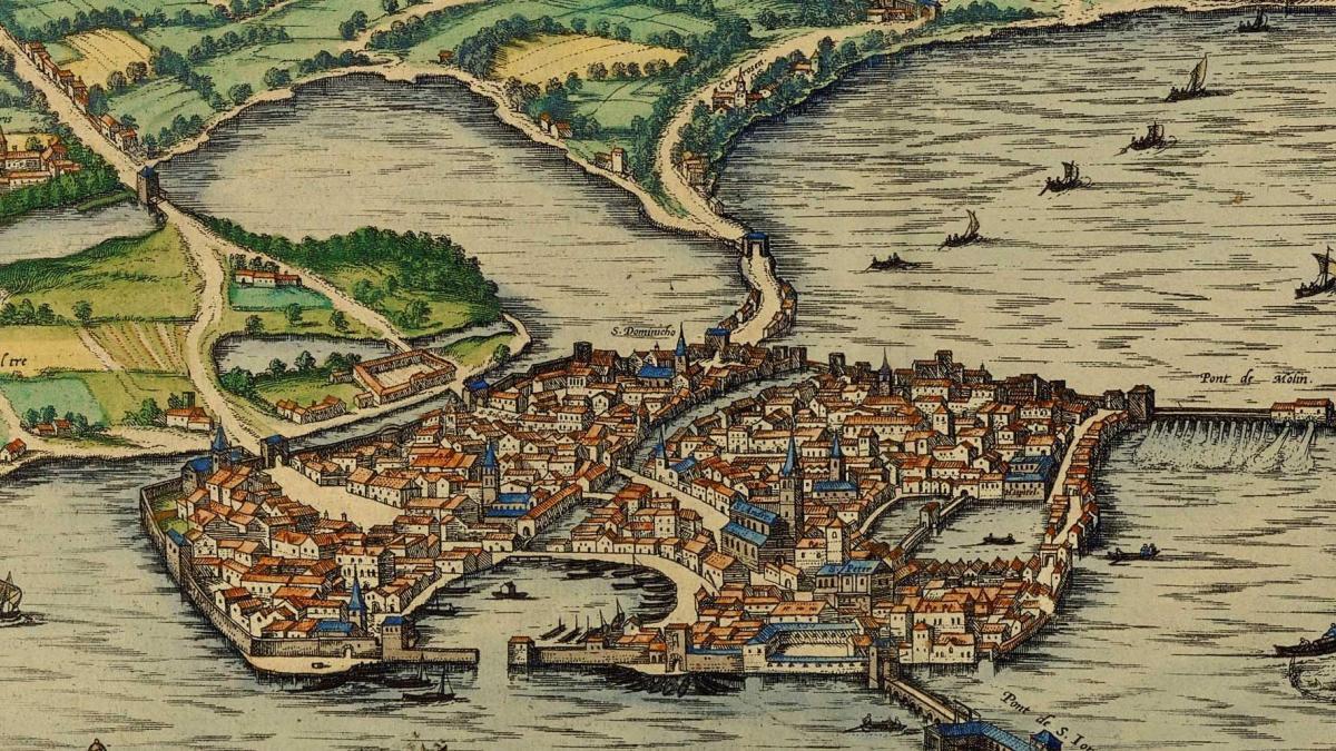 Detalle de un plano de Mantua a finales del siglo XVI, por Frans Hogenberg, 'Civitates Orbis Terrarum', vol. II Dominio público