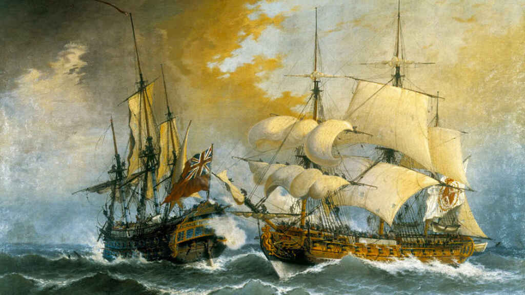 Combate de una fragata española contra el navío inglés Stanhope (ca. 1710), Ángel María Cortellini.
