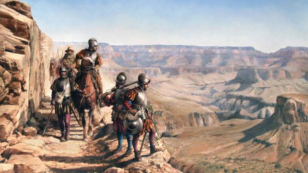 La expedición de Francisco Vázquez de Coronado al Gran Cañón del Colorado, óleo de Augusto Ferrer-Dalmau.
