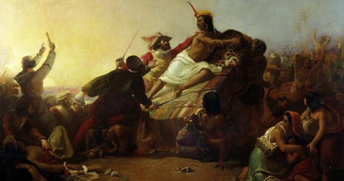 Pintura que representa a Francisco Pizarro en el momento en que captura a Atahualpa