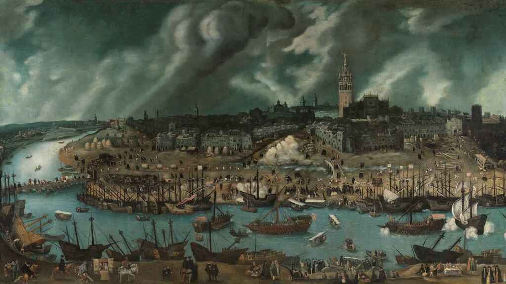 'Vista de la ciudad de Sevilla', un lienzo de finales del siglo XVI atribuido a Alonso Sánchez Coello. Museo del Prado